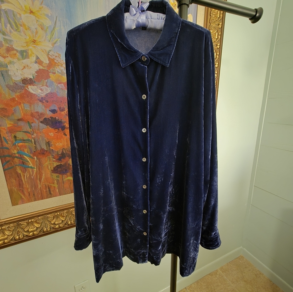 John Mark Navy Velvet Tunic/Shirt Size L